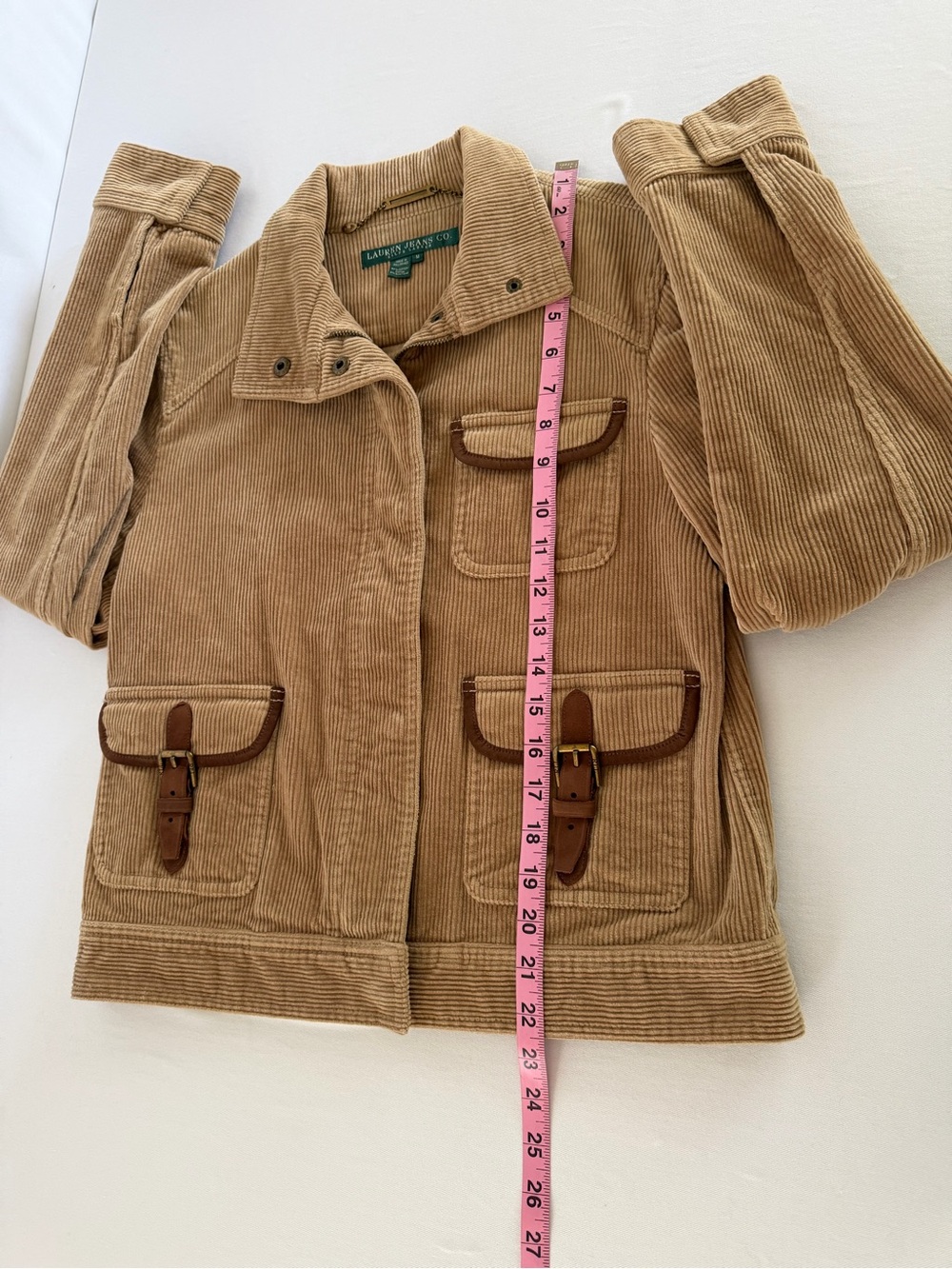 Lauren Jeans Co Brown Camel Corduroy Jacket Brown Leather Trim M - Picture 8 of 10